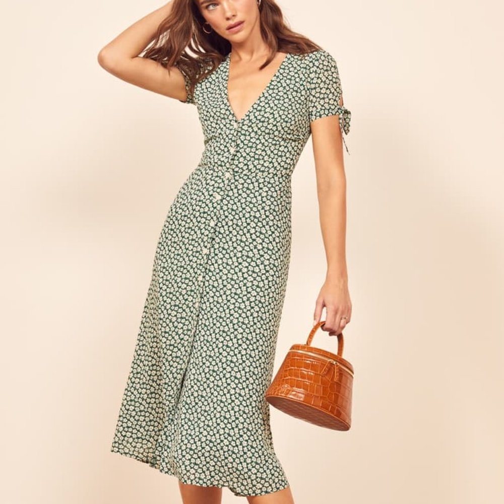 Reformation Rosalinda Floral Tie Sleeve Dress